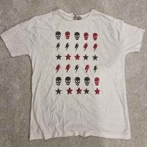 Zara White Graphic T-Shirt with Red and Black Design